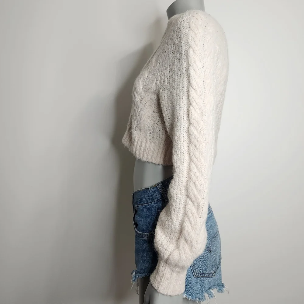 Aritzia Sunday Best Cream Alpaca Blend Cable Knit Cropped Cardigan Size XS - Picture 7 of 11